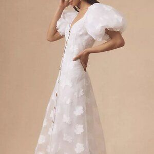 NWT Anthropologie Let Me Be Puff-Sleeve Sheer Midi Dress